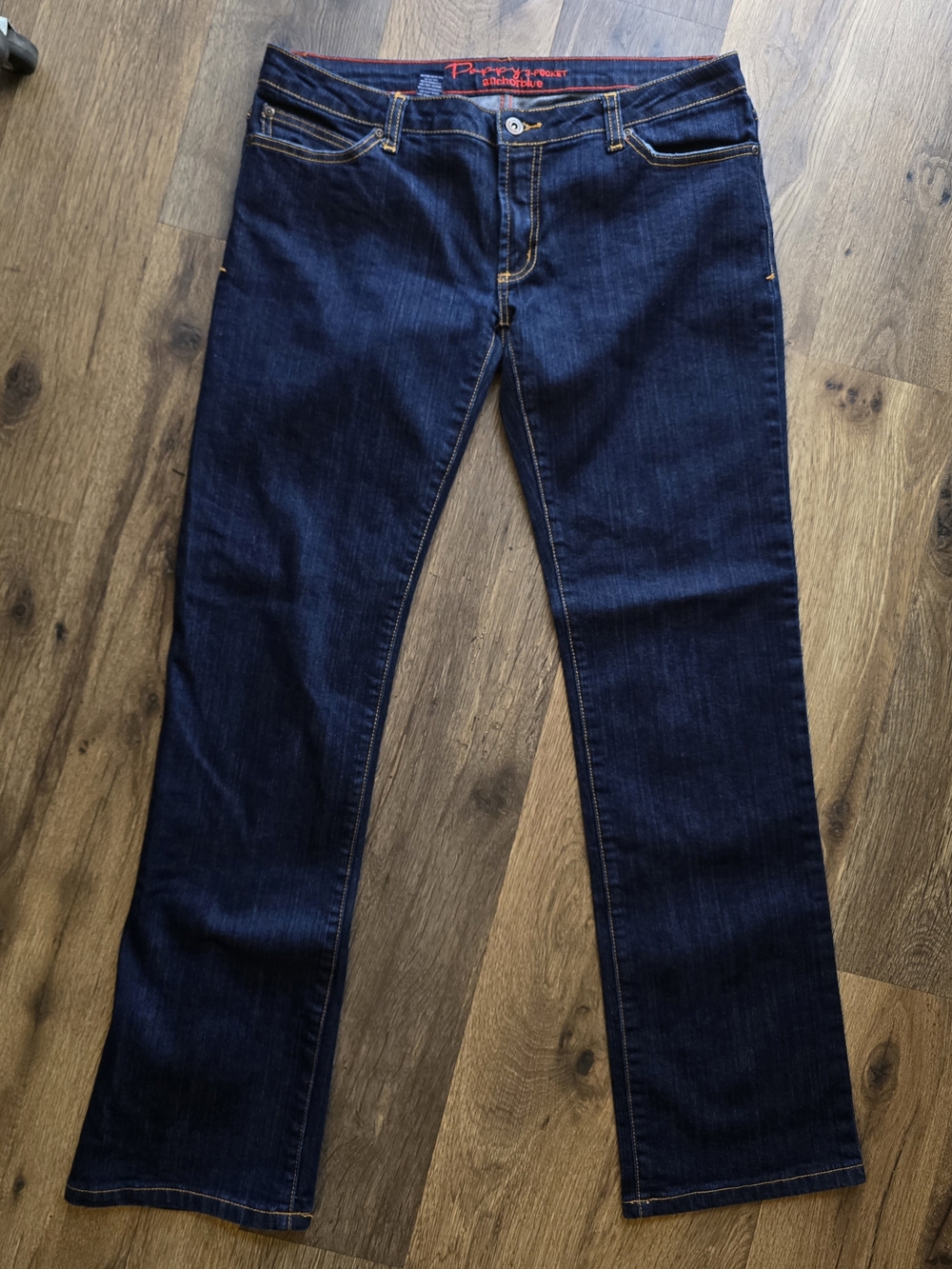 Y2K Anchor Blue Poppy 3 Pocket Dark Blue Women's Straight-Leg Stretch Jeans